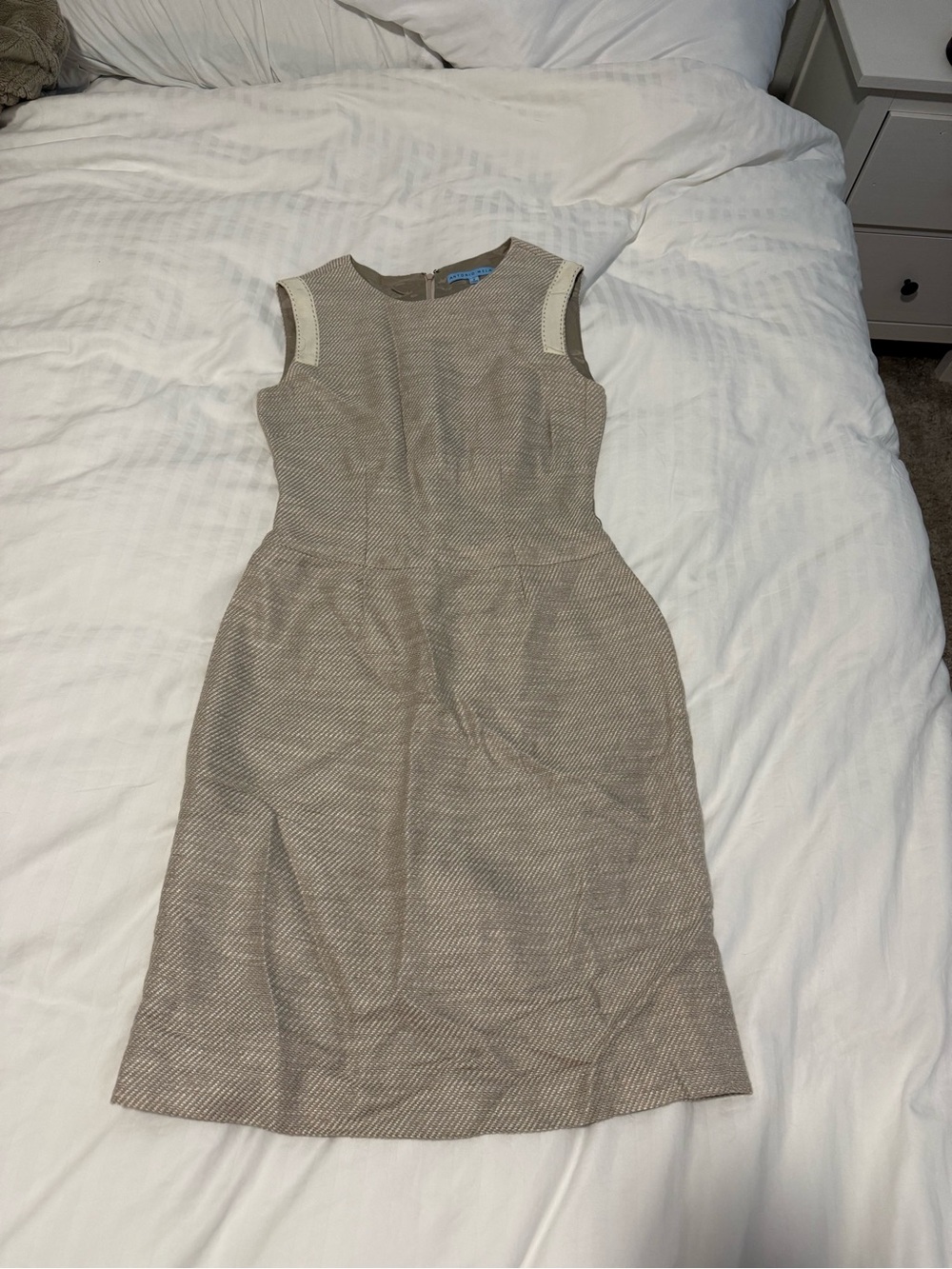 ANTONIO MELANI Taupe Textured Sleeveless Midi Sheath Dress